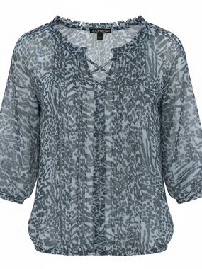 Express Blue-Grey Animal Print Peasant Blouse